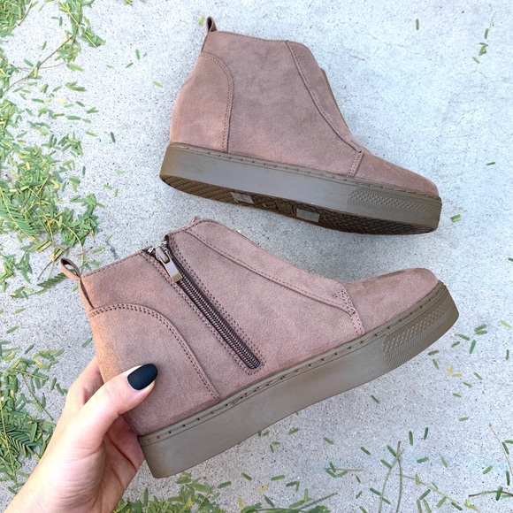New Taupe Brown Mauve High Top Ankle Sneakers Booties - Picture 2 of 8